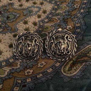 Vintage Silver medusa Medallion Earrings